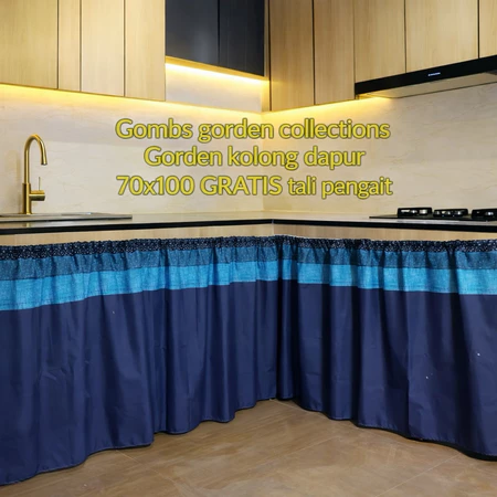 Gorden Penutup Kolong Meja Dapur Blue Sakura 100x70cm