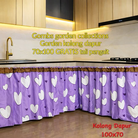Gorden Penutup Kolong Meja Dapur Love Ungu 100x70cm