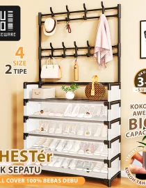 Rak Gantung Pakaian & Sepatu Tertutup 2in1 Stainless Steel 5 Susun