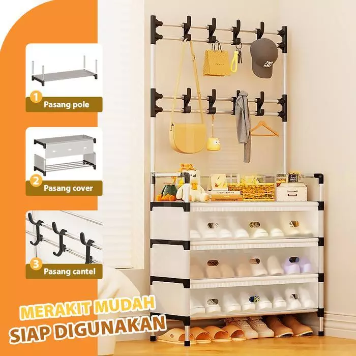 Rak Gantung Pakaian & Sepatu Tertutup 2in1 Stainless Steel 4 Susun