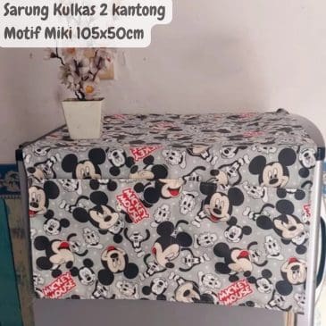 Sarung Kulkas Bahan Katun 105x50cm, 2 Kantong Motif Miki
