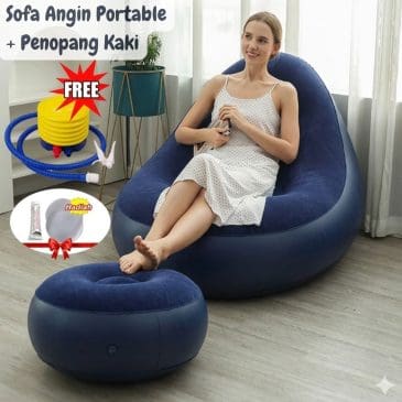 Sofa Angin Portable Jumbo New Navy Blue dengan Penopang Kaki + Pompa