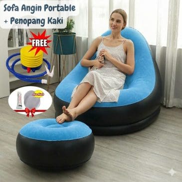 Sofa Angin Portable Jumbo New Sky Blue dengan Penopang Kaki + Pompa