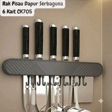 Rak Pisau Dapur Tanpa Bor Tempat Pisau Dinding Kuat Serbaguna 6 Kait CK705 Abu"