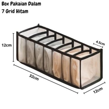 Box Tempat Pakaian Dalam 7 Grid Material Nylon Mesh 32x32x12cm