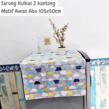 Sarung Kulkas Bahan Katun 105x50cm, 2 Kantong Motif Awan Abu