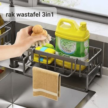 Rak Wastafel 3in1 Model Compact (11cm) - Gantungan Lap Depan Praktis