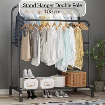 Stand Hanger Rak Pakaian Goal Double Pole Serbaguna Ukuran 100 cm Hitam