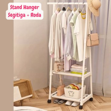 Stand Hanger Rak Pakaian Segitiga Serbaguna Dengan Roda PUTIH