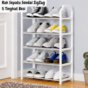 Rak Sepatu dan Sendal Bass Rak Besi Tiang Plastik 5 Tingkat