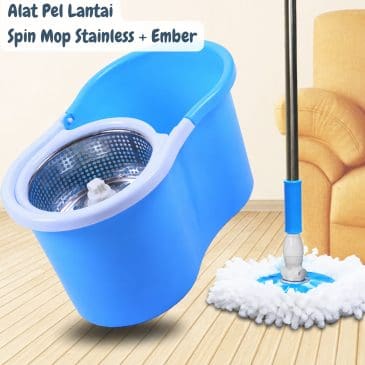 Alat Pel Lantai Spin Mop Putar Otomatis Stainless Steel + Ember