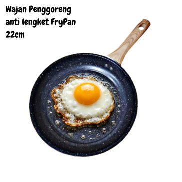 Wajan Penggoreng Anti Lengket Fry Pan HITAM Premium Gagang Kayu