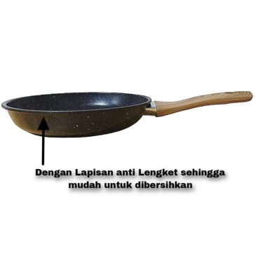 Wajan Penggoreng Anti Lengket Fry Pan HITAM Premium Gagang Kayu - Gambar 3