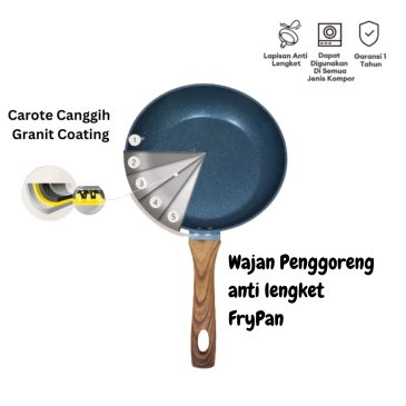 Wajan Penggoreng Anti Lengket Fry Pan HITAM Premium Gagang Kayu - Gambar 2