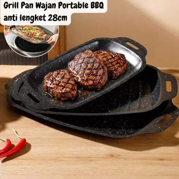 Grill Pan Wajan Portable BBQ Anti Lengket Panjang Datar