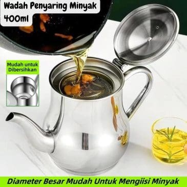 Wadah Penyaring Minyak Goreng Model Teko Stainless 400ml