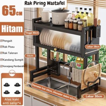 Rak Piring Wastafel Kabinet Premium dengan penutup Debu 65 cm + Aksesories Lengkap
