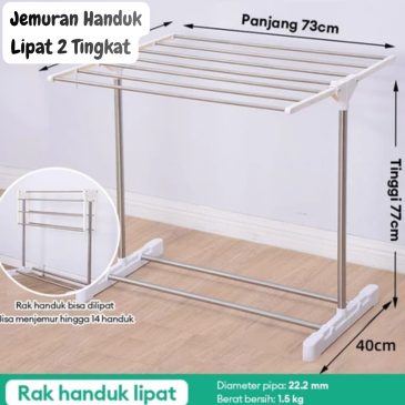Jemuran Handuk Lipat Stainless Steel 2 Tingkat Serbaguna Portable Minimalis CTL