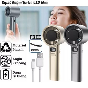 Kipas Angin Turbo LED / Mini Fan Portable 120 Speed Wind Rechargeable Gold