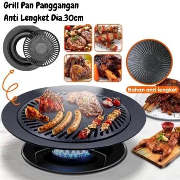 Grill Pan Panggangan Model Wajan Bulat Anti Lengket Serbaguna Dia. 30cm Korea Barbeque