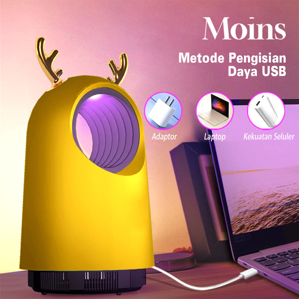 Pembunuh Nyamuk Kejut Listrik, Alat Pembasmi Nyamuk Tanduk LED UV USB - Gambar 2