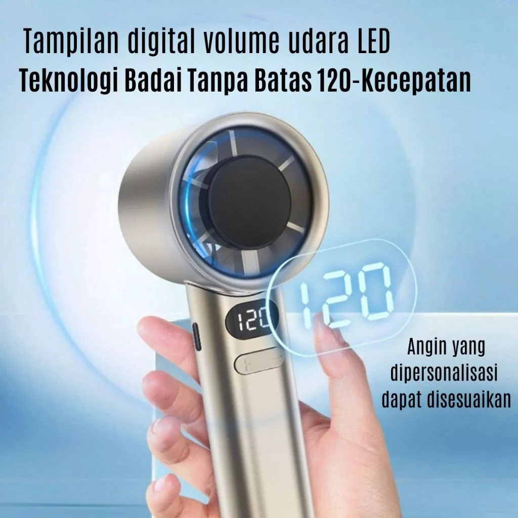Kipas Angin Turbo LED / Mini Fan Portable 120 Speed Wind Rechargeable Gold - Gambar 3