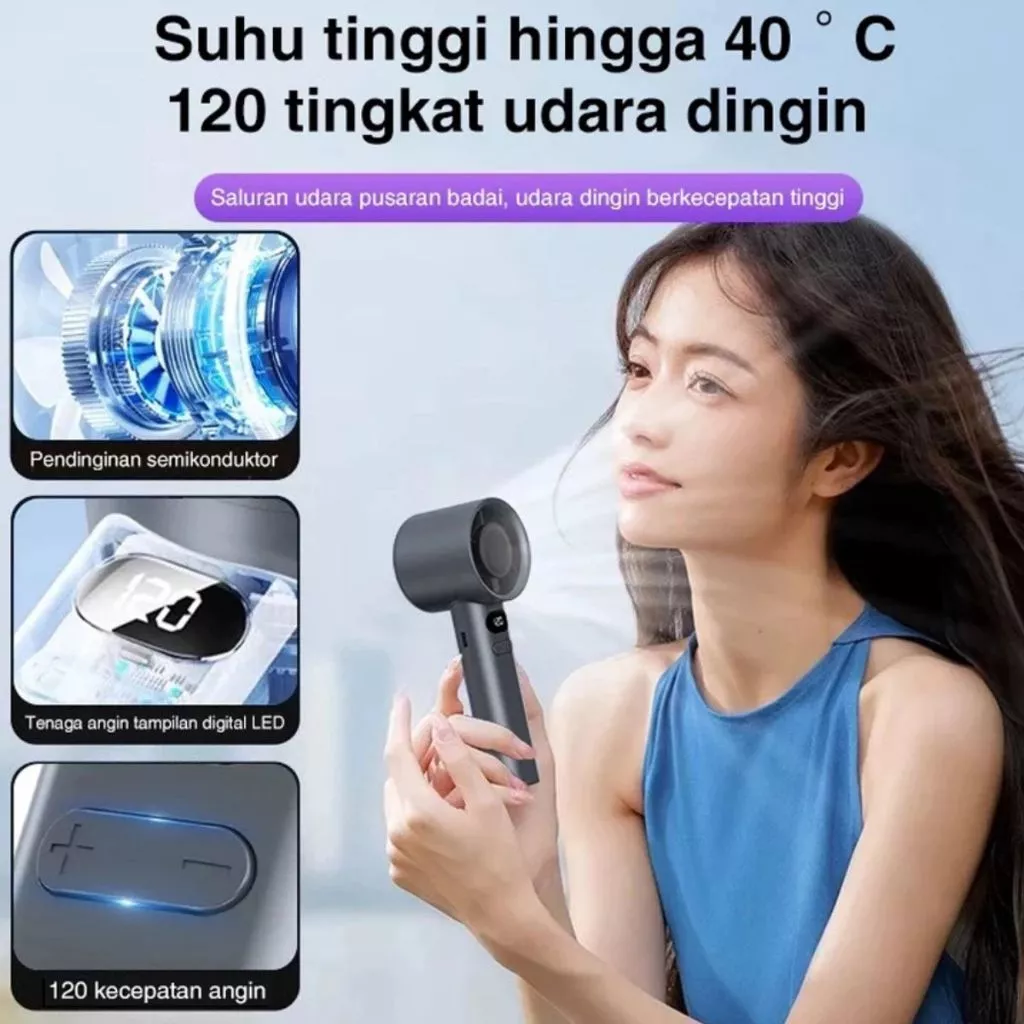 Kipas Angin Turbo LED / Mini Fan Portable 120 Speed Wind Rechargeable Gold - Gambar 2