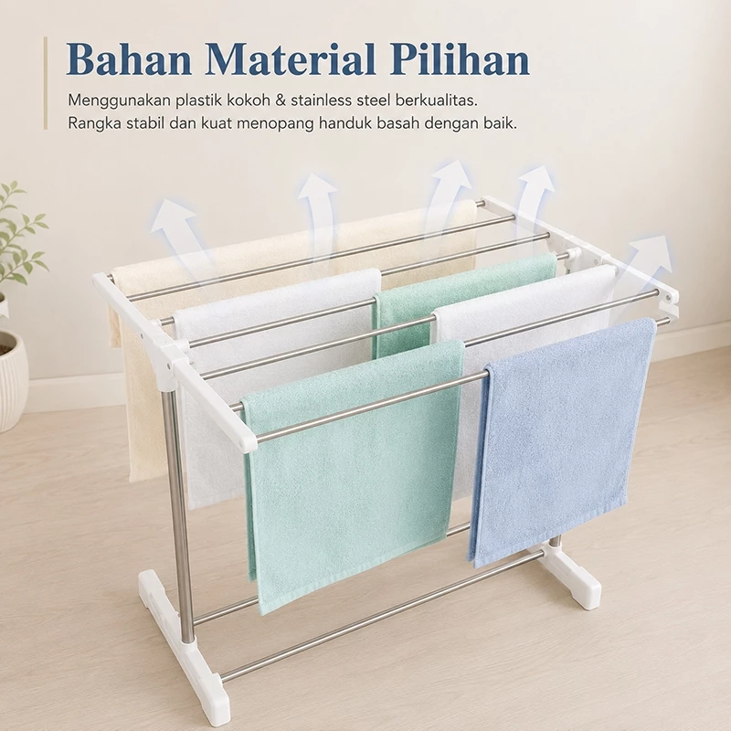 Jemuran Handuk Lipat Stainless Steel 2 Tingkat Serbaguna Portable Minimalis CTL - Gambar 2