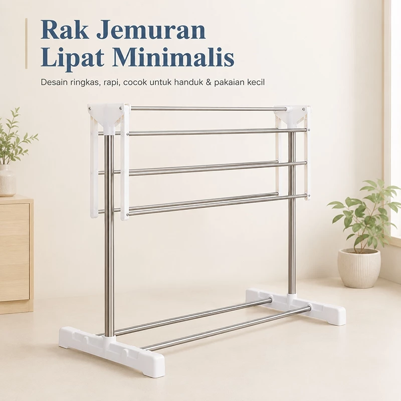 Jemuran Handuk Lipat Stainless Steel 2 Tingkat Serbaguna Portable Minimalis CTL - Gambar 4