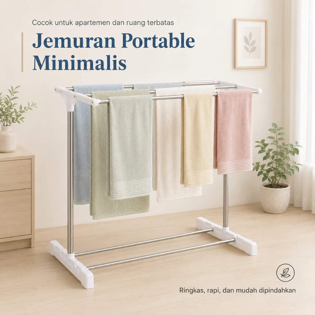Jemuran Handuk Lipat Stainless Steel 2 Tingkat Serbaguna Portable Minimalis CTL - Gambar 5