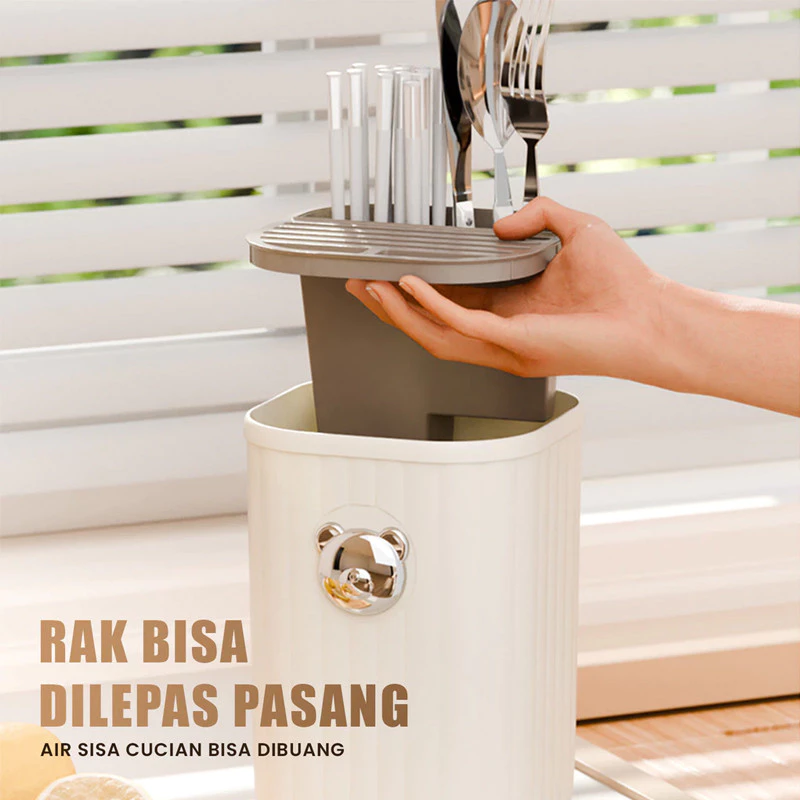 Tempat Sendok & Rak Pisau Serbaguna Aesthetic Motif Beruang - Gambar 3