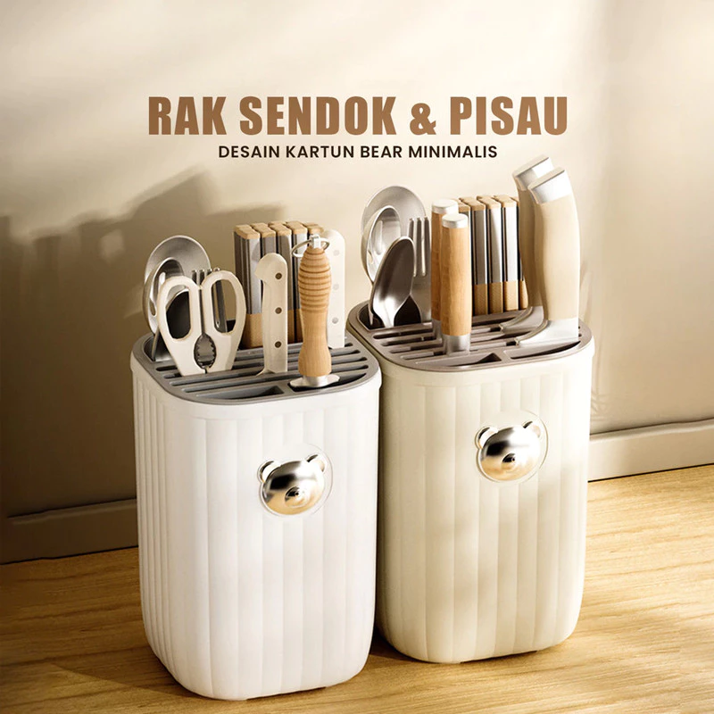 Tempat Sendok & Rak Pisau Serbaguna Aesthetic Motif Beruang