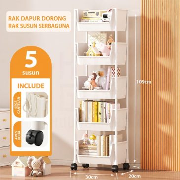 Rak Dapur Dorong Rak Buku Plastik Serbaguna Rak Troli Toilet Kamar Mandi Susun dengan Roda - Gambar 3